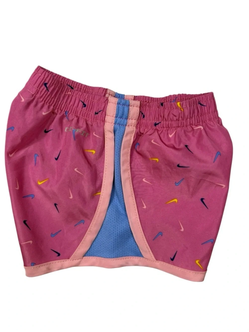 Nike Just Do It White Dri-Fit Tee with Pink & Blue Graphic Multi-Swoosh Shorts - Picture 7 of 12
